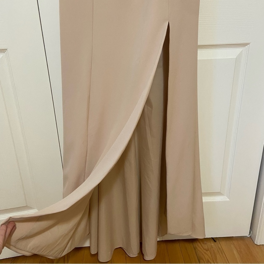 Amsale NWT Scout Crepe Fawn Cream Square Neck Bridesmaid Dress Gown Size 12 - Picture 7 of 12